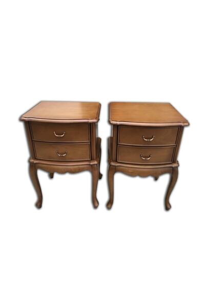 Evim-E Aksesuar 2 Adet Bombeli Çift Çekmeceli Lükens Ayaklı Ceviz Komodin Tam...