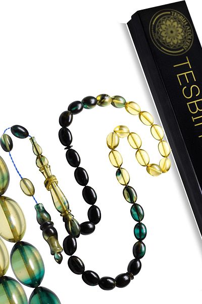 Tesbih Atölyesi Blue Black Certified System Fire Amber Prayer Beads