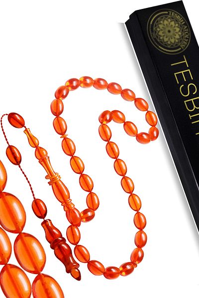 Tesbih Atölyesi Beyzi Cut Certified and Ringed Fire Amber Prayer Beads
