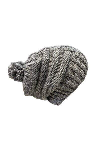 FATELLA Дамски плетен модел плетиво с помпони Светло сива барета