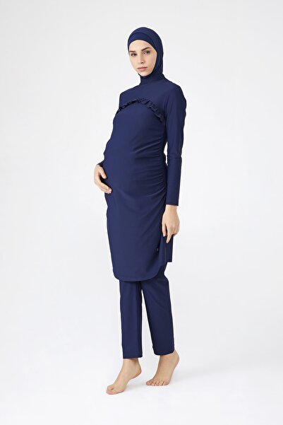 Adasea Likralı Tam Kapalı Hamile Tesettür Mayo 4276 Koyu Lacivert