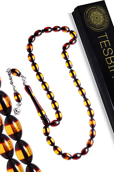 Tesbih Atölyesi Certified Orange Black Vertical Powder Amber Prayer Beads