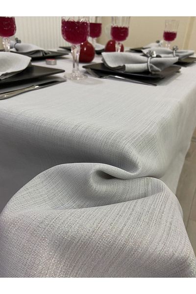 Zeren Home طقم مفرش طاولة لامع بمظهر كتان رمادي مكون من 13 قطعة