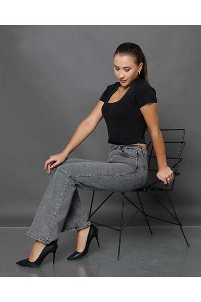 Ramrod Γυναικείο τζιν παντελόνι με φαρδύ πόδι Anthracite Super High Waist Wide Leg τζιν παντελόνι (λύκρα)