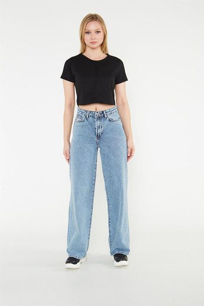 Ramrod Pantaloni de denim cu picioare late pentru femei, cu talie super înaltă, cu picioare largi (lycra)