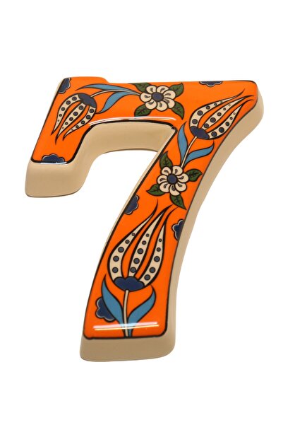 Yılmazel Număr de ușă din ceramică realizat manual, numere de uși portocaliu 7