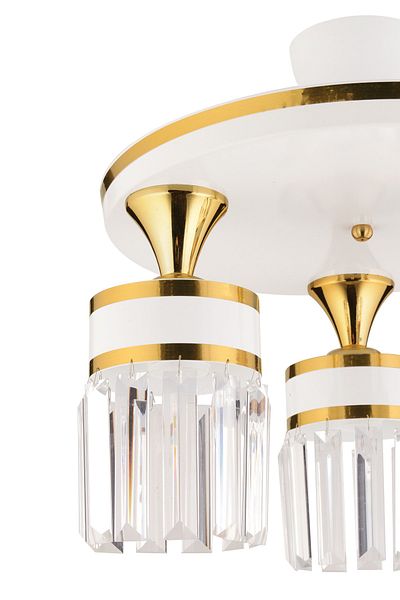 KUZEY AYDINLATMA Asli 3-Piece Profonier White Yellow Gilt Modern Chandelier with Crystal Stones