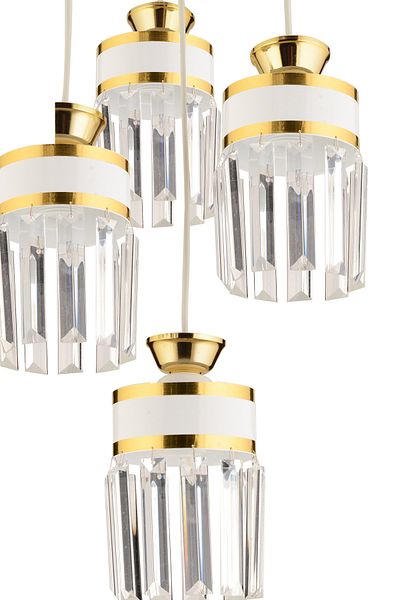 KUZEY AYDINLATMA Eylül 4-Piece White Yellow Gilded Pendant Lamp Crystal Stone Tray Luxury Living Room Chandelier