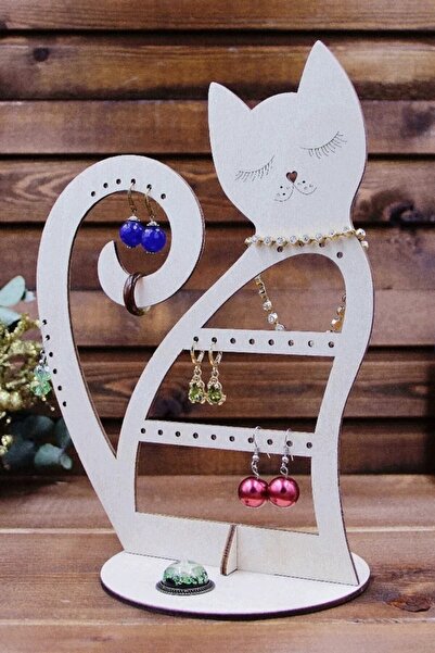 AHWALL Cat Themed Wooden MDF Jewelry Stand