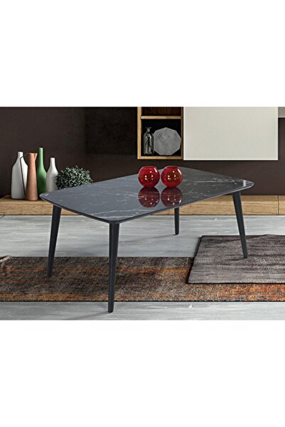 İnegöl Sehpa Ahoy Ahşap Ayaklı Orta Sehpa Siyah Mermer 60 X 100 Cm