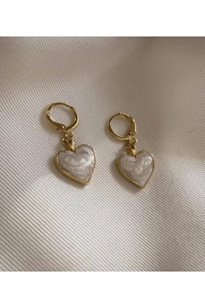 NurCollection Beyaz Sedefli Kalp Küpe