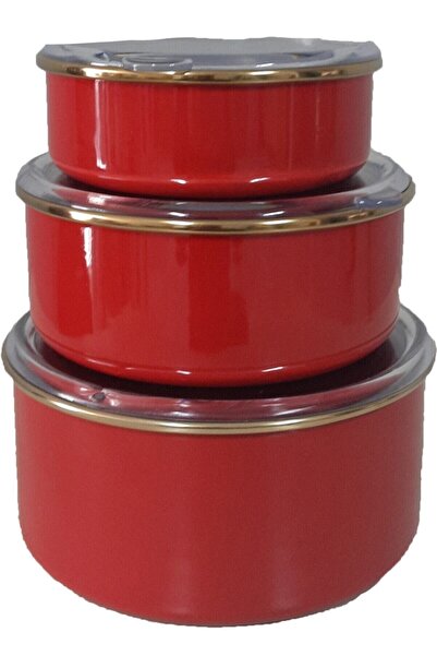 Bonera Tutku 3 Piece 14-16-18 cm Storage Container with Lid - Red Color