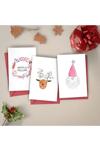 Atölye Merdiven Set of 3 New Year's Gift Postcards and Envelopes A6