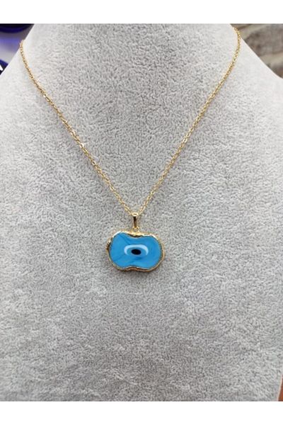 nazarboncuğu Bean Gold Chain Necklace with Evil Eyes