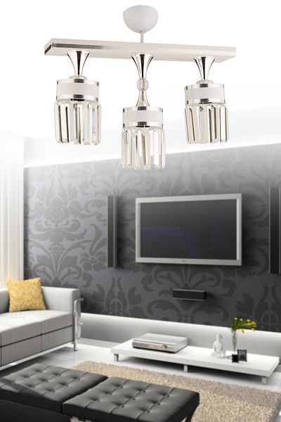 KUZEY AYDINLATMA Deep 3-Piece White Chrome Gilded Crystal Stone Caka Modern Luxury Chandelier