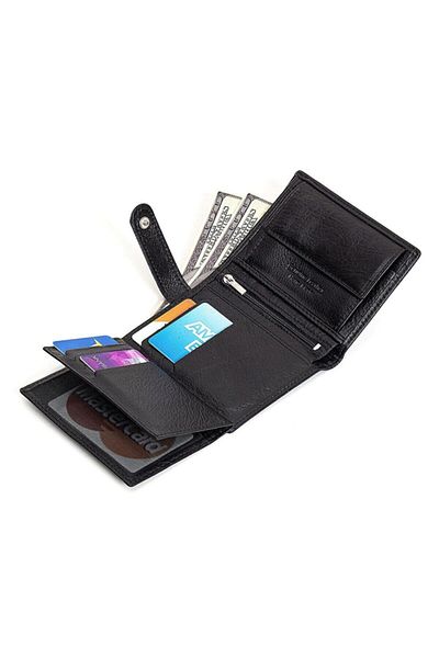 NEWISH POLO ACCESSORIES Black Genuine Leather Men's Wallet with Coin Compartment and Card Holder