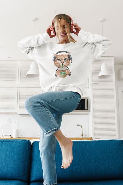 SUNFREE Φούτερ Unisex με στάμπα Cat Oversize