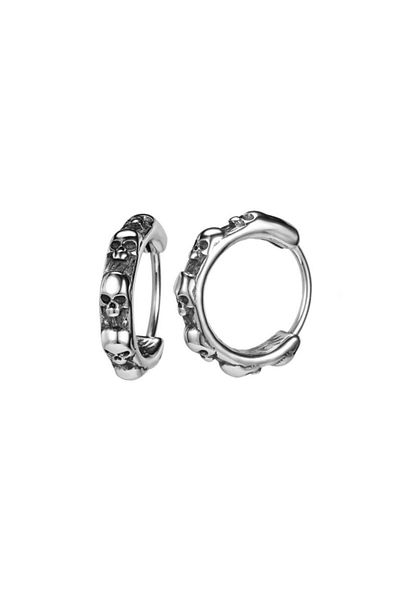 northstarshop Vintage Skull Thin Design Gothic Biker Ring Snap-on Skull Men's 316l Steel Earrings (pair)