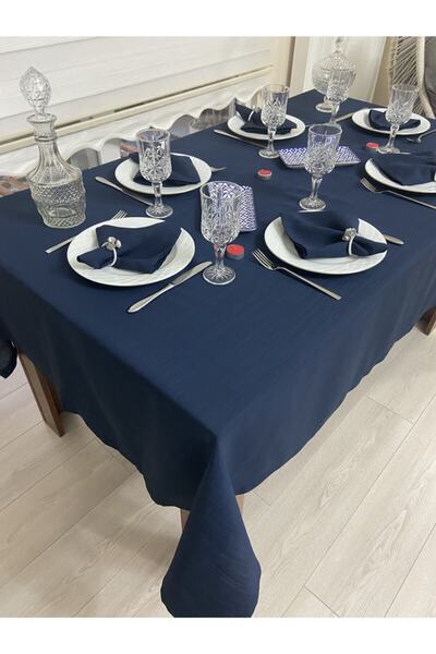 Zeren Home Set Față de masă Bougainvillea cu aspect de in albastru bleumarin 25 piese