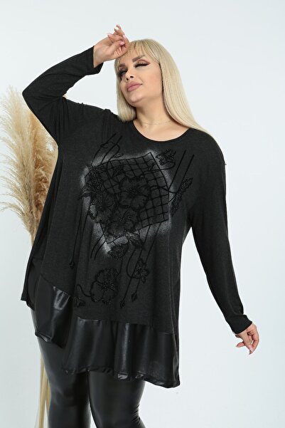 Kheos Μακρυμάνικο τουνίκ με λεπτομέρεια δερμάτινη μπροστινή πέτρα με λουλούδια