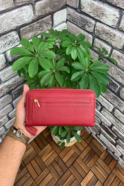 GUARD Matte Red Zippered and Genuine Leather Hand Portfolio