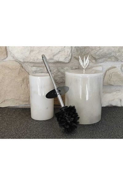 Polen Stone White Marble Silver 2-Piece Bathroom Set with Olive Branch Accessories