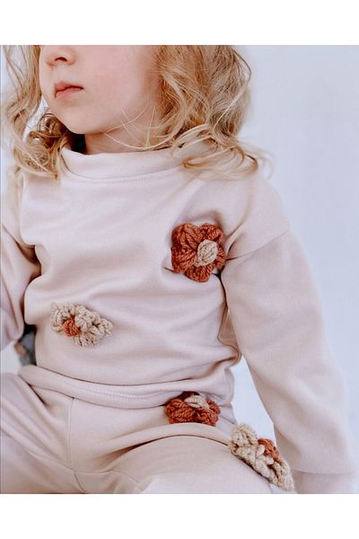 le petit sole Girl's top-bottom beige suit
