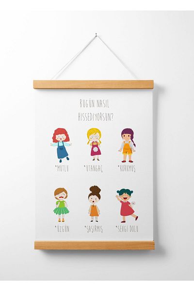 Pegziz Children's Room Wooden Hanger How You Feel Today Printed Canvas Wall Decoration 40x50cm