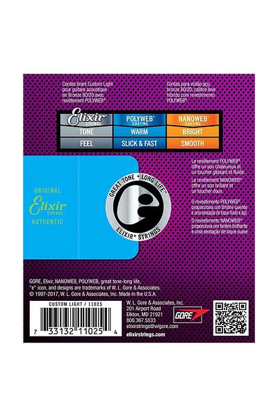 Elixir 011-052 بولي ويب Coating 80/20 سلسلة جيتار صوتي برونزية
