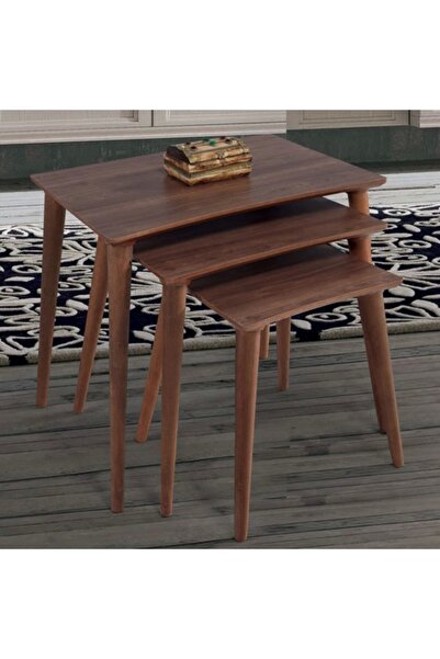 İnegöl Sehpa Edok Ceviz Dikdörtgen Ahşap 3'lü Zigon Sehpa