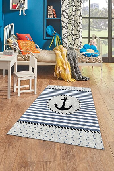 MKYHOME Mavi Renk Çapa Desenli Denizci Hali