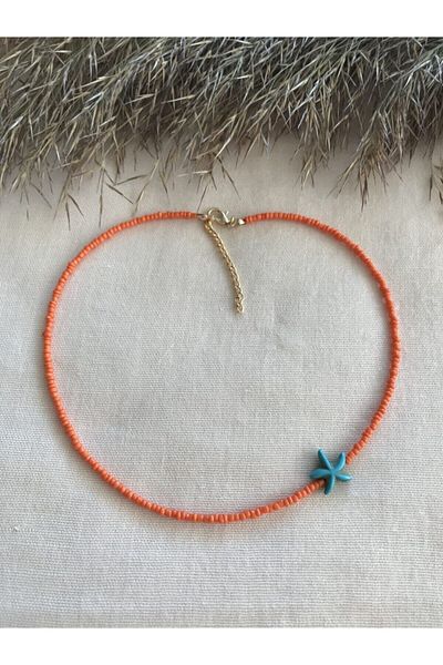 fullcontrol Orange Bead and Blue Starfish Pendant Necklace