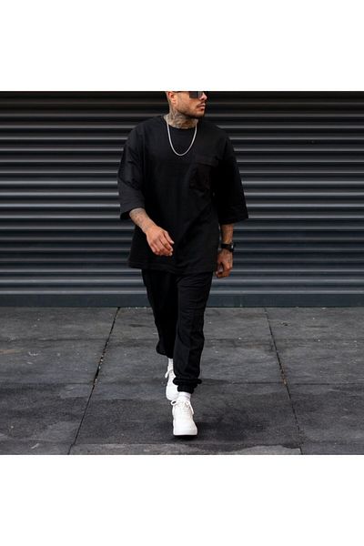 la gizzia Μαύρο Oversize Sweatpants με δίχτυ μεταξύ των ποδιών Plus Size Μαύρο Sweatpants