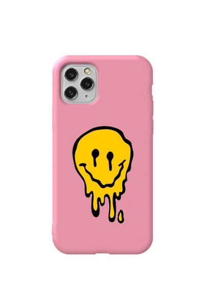 WANNA PROTECT iPhone 11 Pro Max Pink Color Melting Emoji Velvet Patterned Sil...