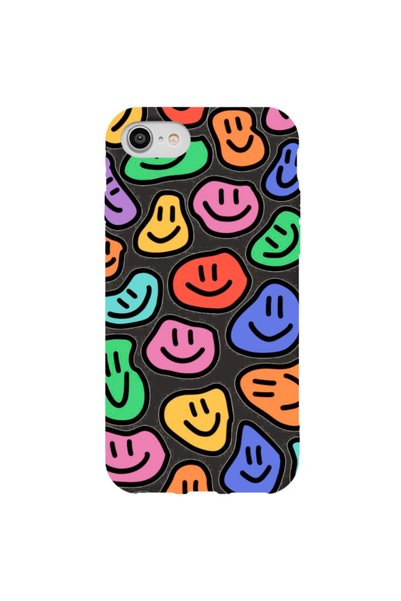 WANNA PROTECT iPhone 7 Black Color Smile Pattern Velvet Patterned Silicone Ph...