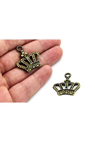 yfhobi 1 Adet - 27x30 Mm Taç Desenli, Metal Uç, Takı Malzemesi, Antik Sarı Ka...