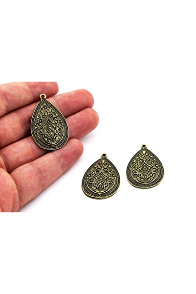 yfhobi 1 Adet - 24x39 Mm, Damla Desenli, Metal Uç, Takı Malzemesi, Antik Sarı...