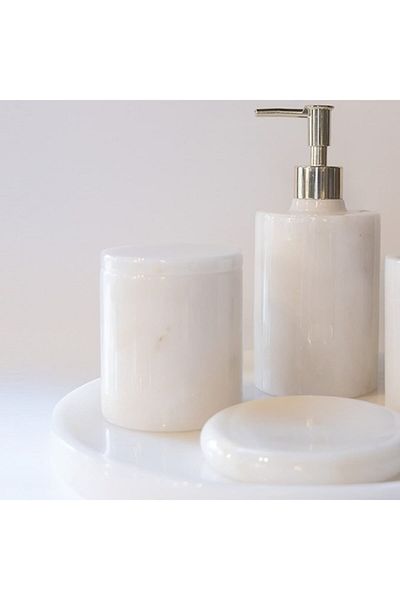 Sümeyra Marble Art White - Natural White Marble 5-Piece Bathroom Set
