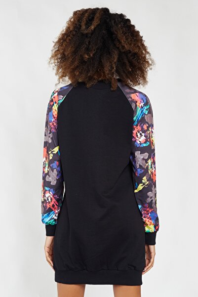 Hopoi Kadın Siyah Çiçekli Sweatshirt Elbise 18045