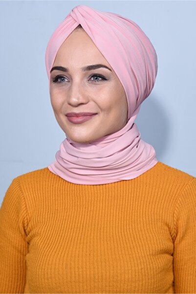 Nowa Scarf غطاء رأس بعقدة مع شال وردي فاتح