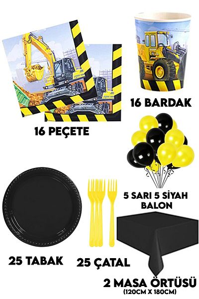 Parti dolabı Construction Birthday Concept Construction Party Supplies Set for 16 People