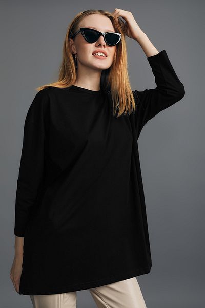 mirach Long Sleeve Black Knitted Tunic - Women's Hijab Modest Dress, Comfortable and Stylish Design