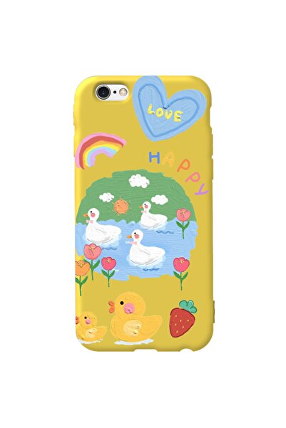 WANNA PROTECT Iphone 6 6s Sarı Renk Happy Içi Kadife Desenli Silikon Telefon ...