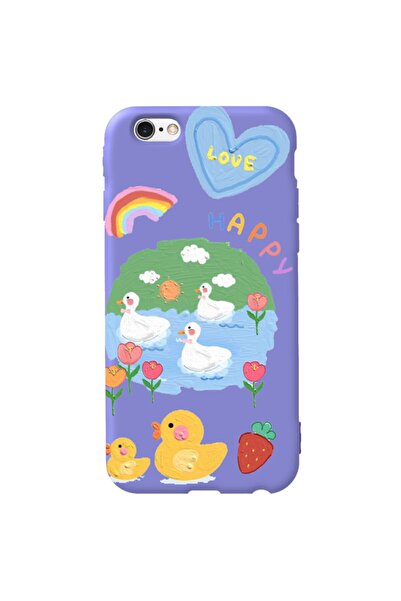 WANNA PROTECT Iphone 6 6s Lila Renk Happy Içi Kadife Desenli Silikon Telefon ...