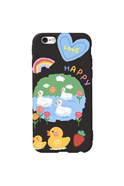 WANNA PROTECT Iphone 6 6s Siyah Renk Happy Içi Kadife Desenli Silikon Telefon...