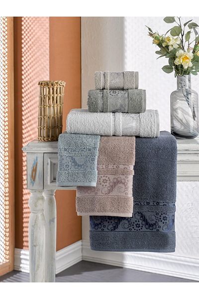 Durul Ece Curl Jacquard Shawl Hand Towel 50*90 Pack of 6