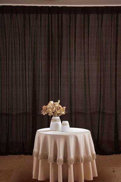 AKÇA TEKSTİL Bitter Brown Striped Single Winged Ready Planted Pleated Background - 300*260 Cm