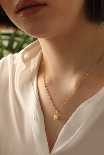 MİLET KUYUMCULUK 14 Ayar Altın Inci Kafesli Singapur Zincir Kolye