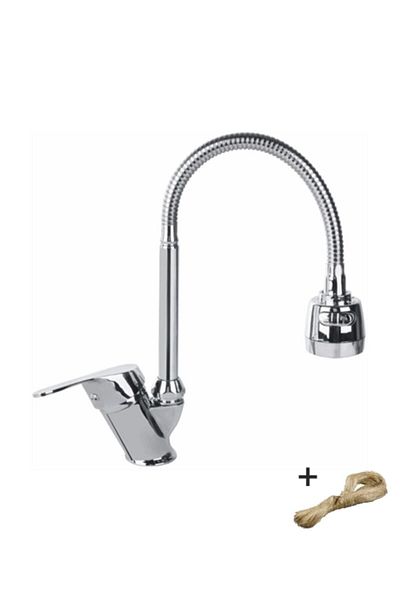 İLHAN Chrome Spiral Dome Dual Function Mix Swan Kitchen Sink Faucet+ Linen