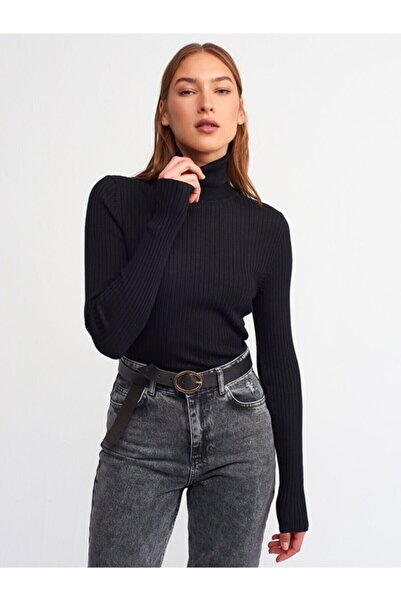 Dilvin Turtleneck Black Corded Sweater 1297